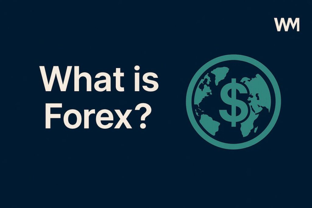 تصویری شامل نماد دلار در یک کره زمین و متن "what is forex"